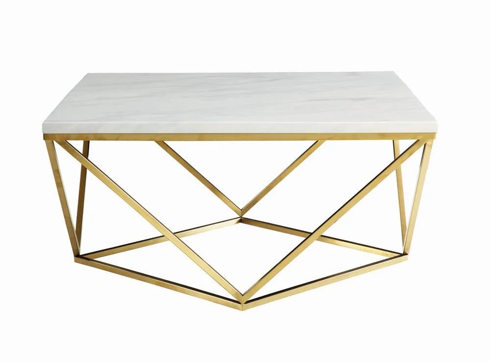 Meryl Square Coffee Table in White and Gold Contemporary Style