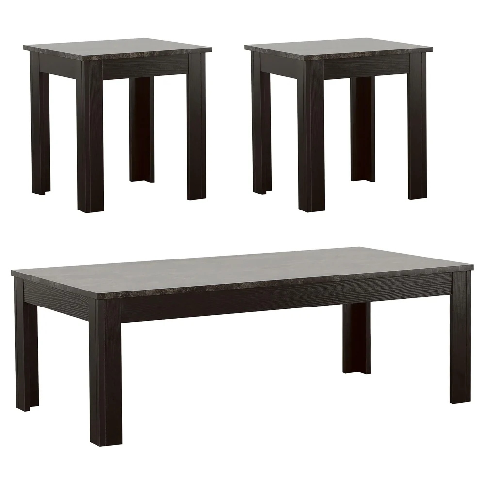 Rhodes 3-Piece Faux-Marble Top Occasional Table Set in Black