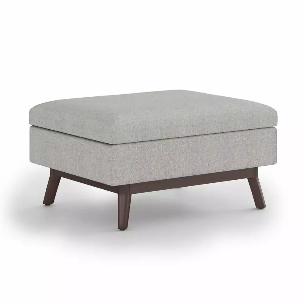 Maklaine Rectangle Coffee Table Storage Ottoman in Cloud Gray Polyester Fabric