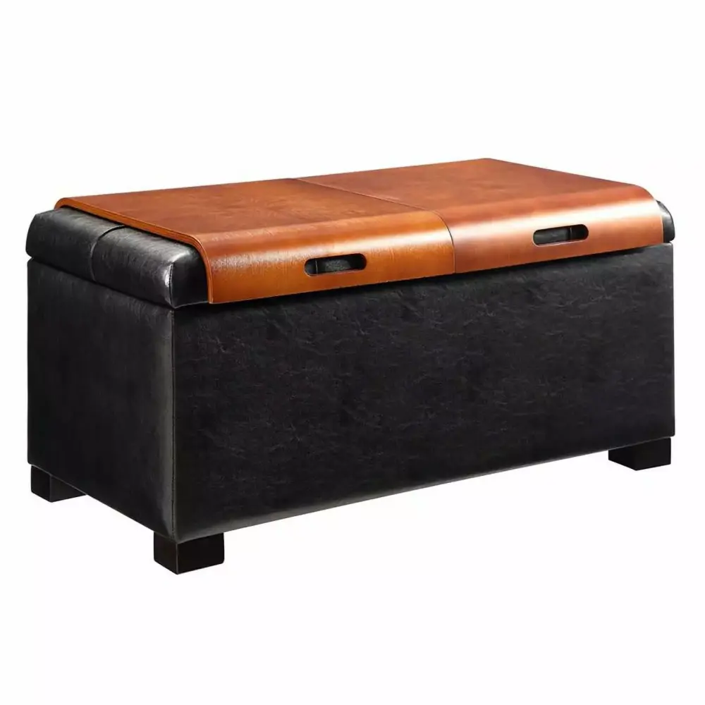 Pemberly Row Modern Coffee Table Ottoman in Black Faux Leather