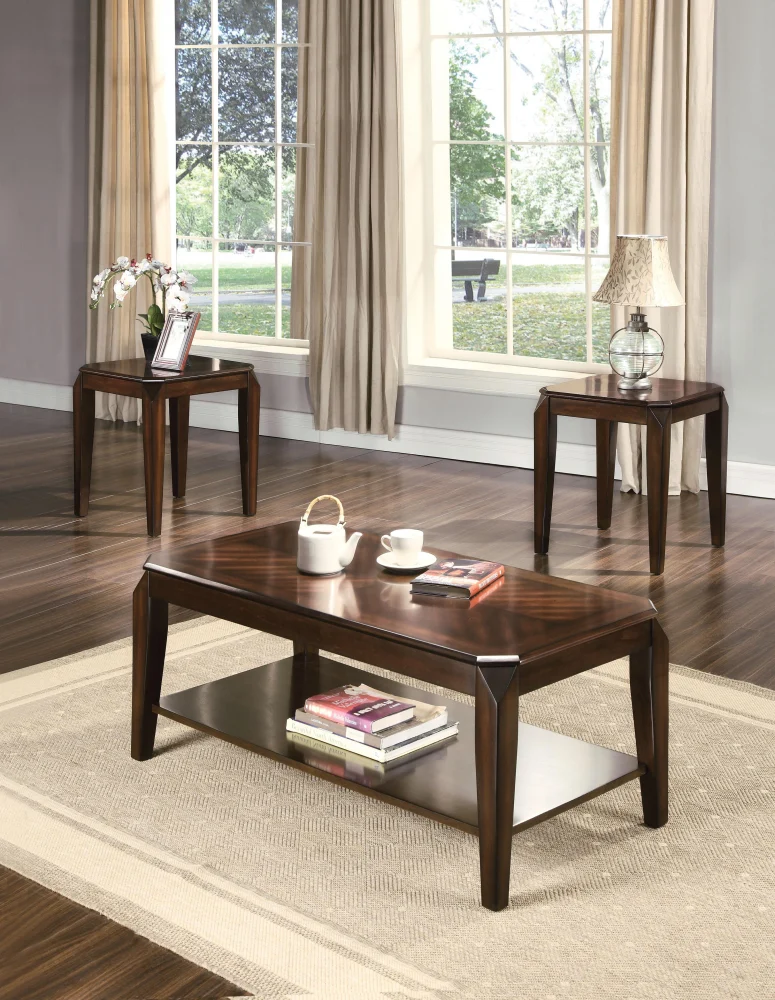Docila Walnut Coffee Table and End Table Set 3 Piece