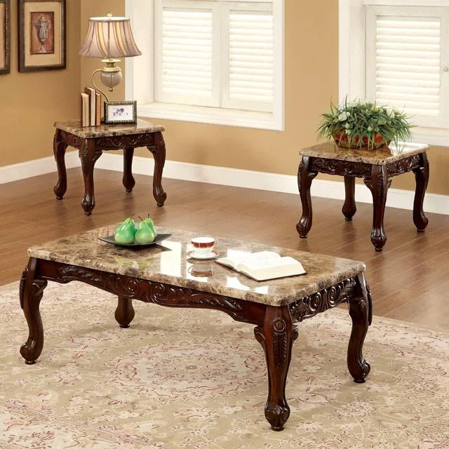 LECHESTER Dark Oak Ivory 3 Piece Coffee Table Set - Living Room Set