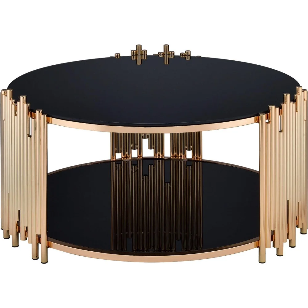 Acme Furniture Tanquin Coffee Table in Gold/Black - Modern Living Room Table with Metal Base