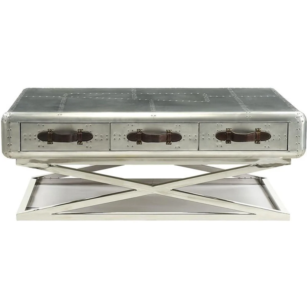 Acme Furniture Brancaster Coffee Table in Aluminum 83555 - Modern Living Room Table with Metal Frame