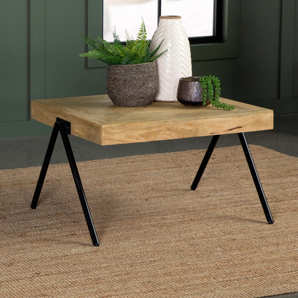 Avery Rectangular Coffee Table with Metal Legs in Natural and Black