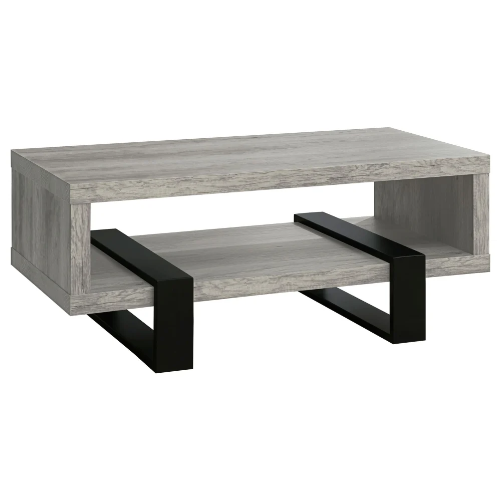 Dinard Coffee Table with Shelf Grey Driftwood Finish Modern Living Room Furniture