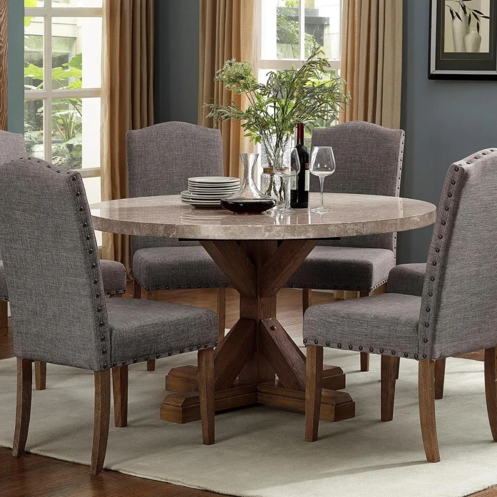 Crown Mark Vesper Round Marble Table in Brown - Chic Home Decor