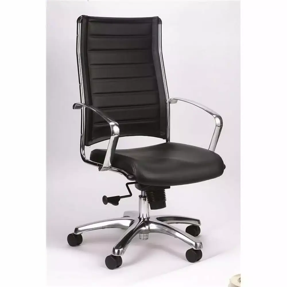 HomeRoots Black Leather Chair - 22 x 25.5 x 35.8 in. Compact Executive Chair