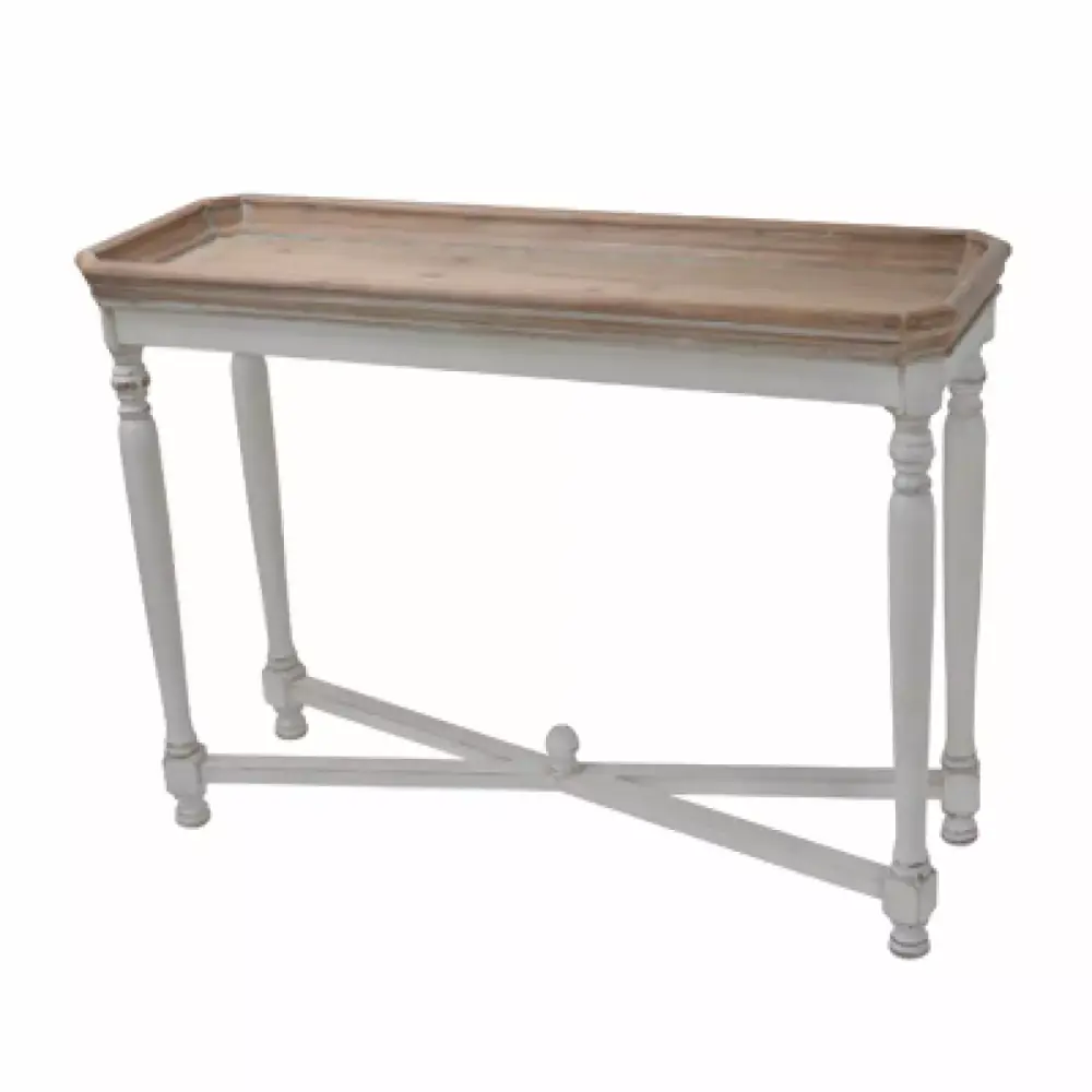 42x14x30 Inches Console Table with Antique White Legs and Natural Top - Perfect for Entryways or Behind Sofas