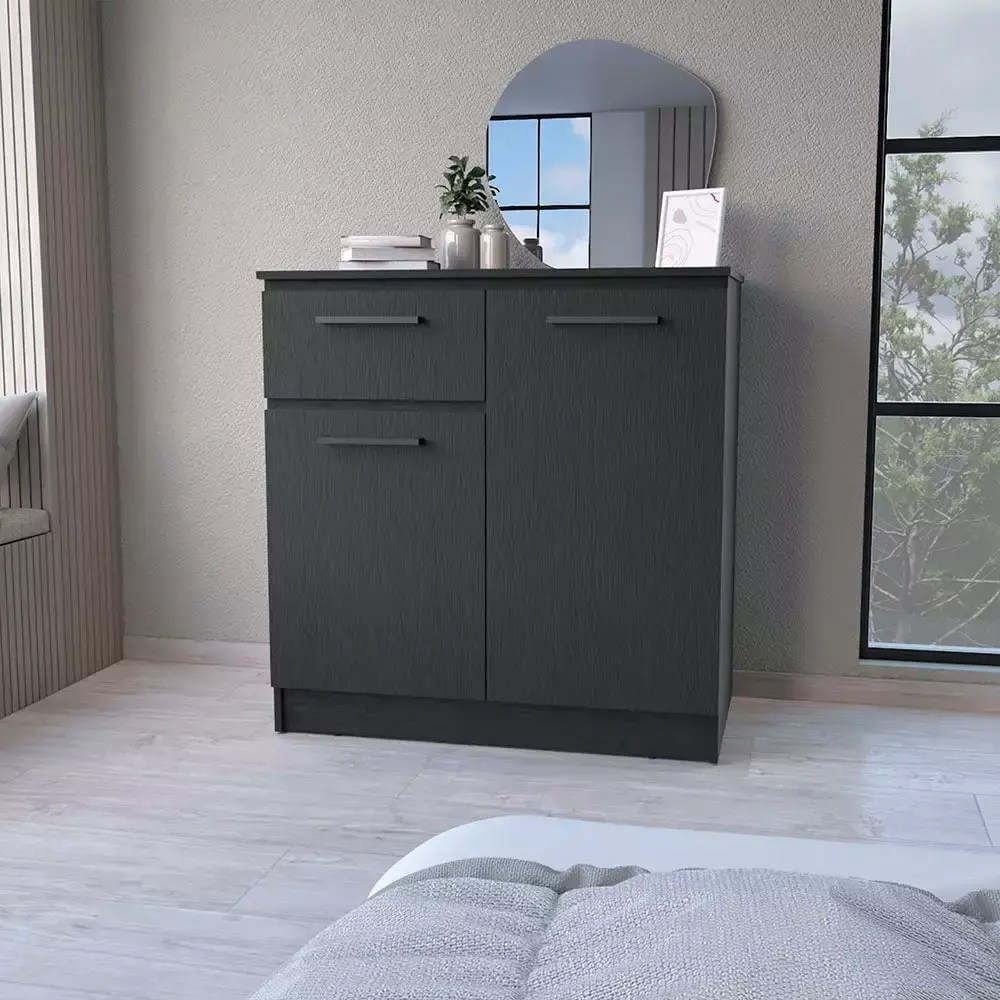 2-Door 1-Drawer Dresser in Black for Compact Spaces