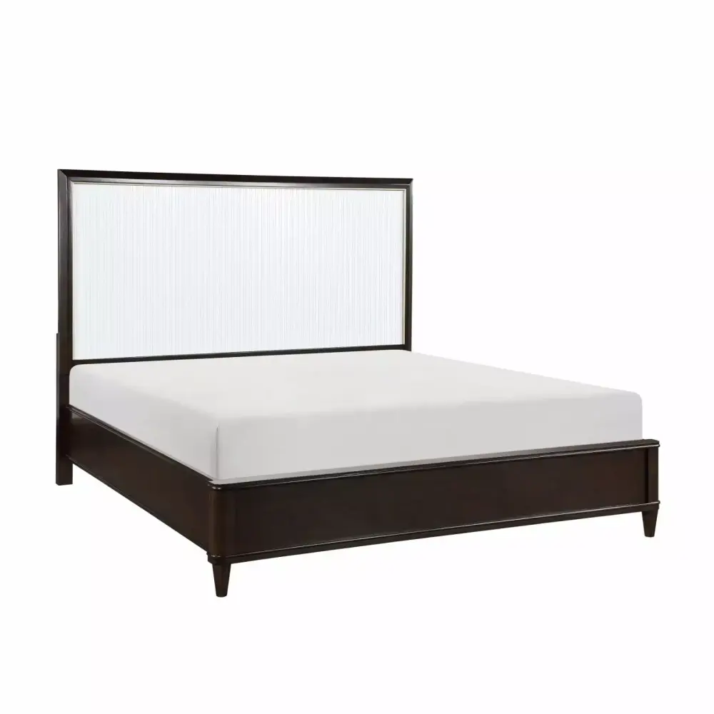 Modern Contemporary White and Cherry Finish 5pc Bedroom Set Queen Panel Bed Two Nightstands Dresser Mirror Wooden Furniture