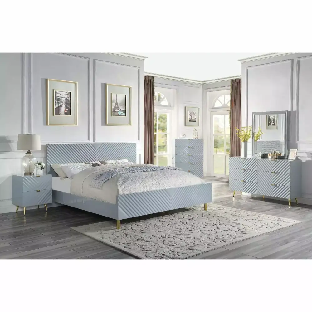 Modern Gray High Gloss Eastern King 5-Piece Bedroom Set by Acme Gaines BD01039EK