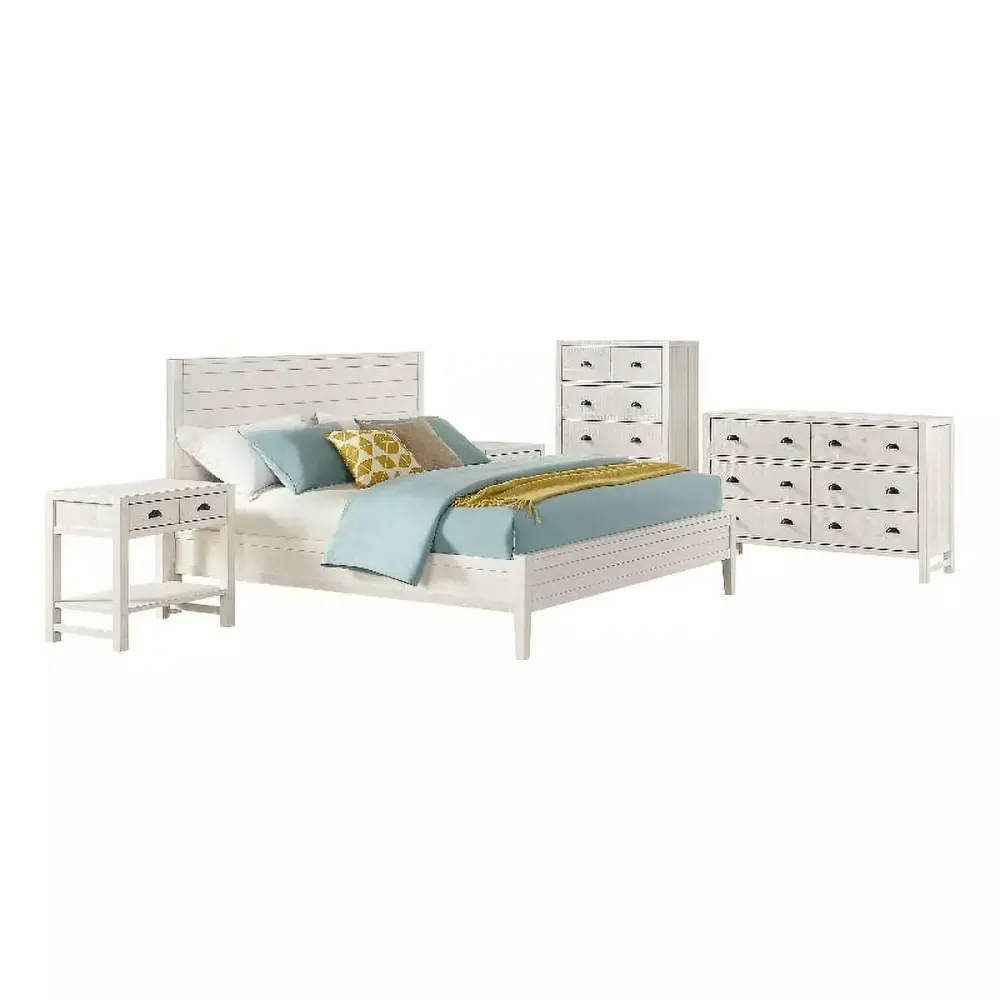 Arden 5-Piece Driftwood White King Bedroom Set with Nightstands Chest Dresser