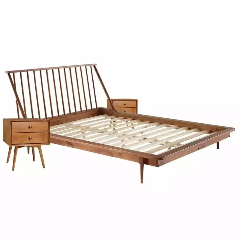3-Piece Solid Wood Bedroom Set with Spindle Bed and Two 2-Drawer Nightstands in Caramel - Rustic Charm