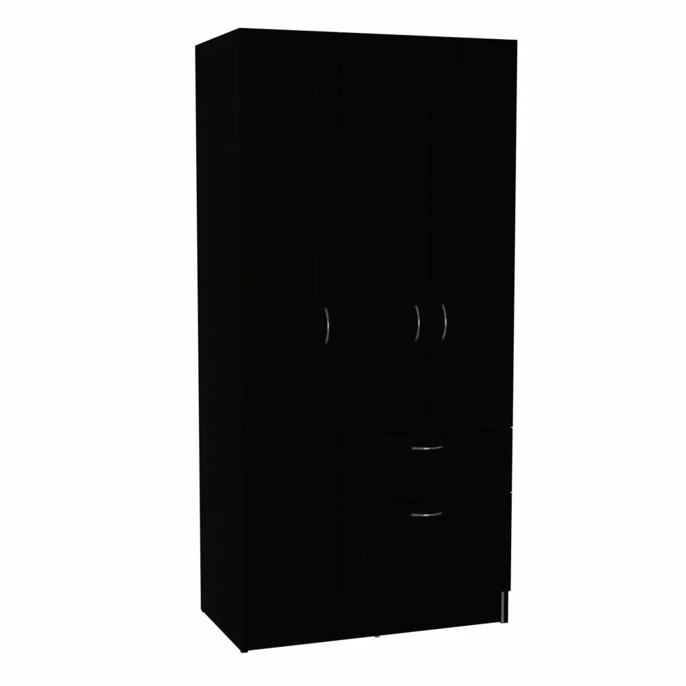 CoSoTower 3 Piece Bedroom Set with Cartagena Armoire and 2 Omaha Nightstands in Black - Stylish Storage