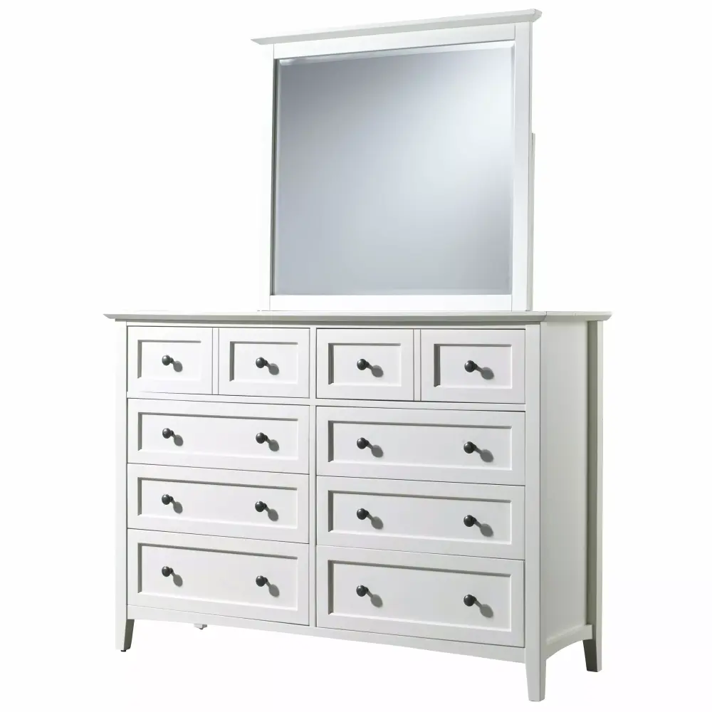 Pantego 5PC Queen Bed with 2 Nightstands Dresser Mirror Set in White Mahogany