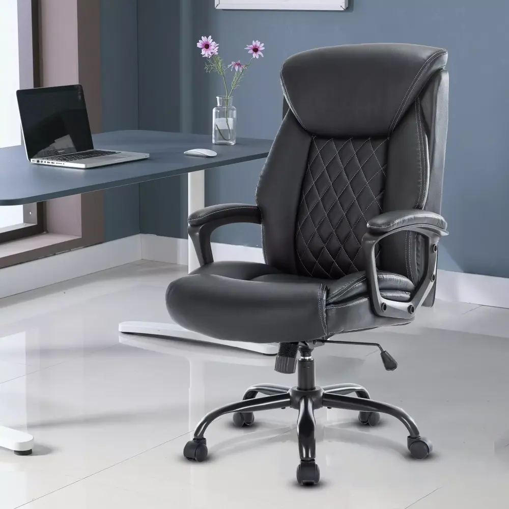 Black Ergonomic Computer Office Chair with Armrests Leather