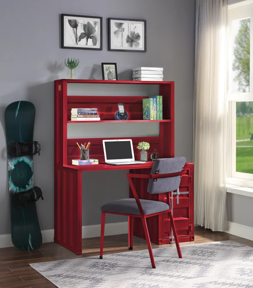 Cargo Red Desk with Hutch for Home Office Study Space
