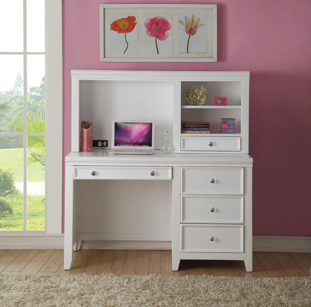 Lacey White Computer Desk - Compact Writing Desk with Keyboard Tray
