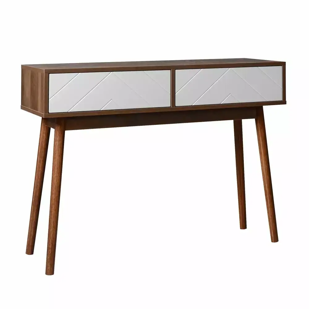 Gzxs Modern Computer Desk with 2 Drawers 39.4 Inch Console Table in Walnut and White