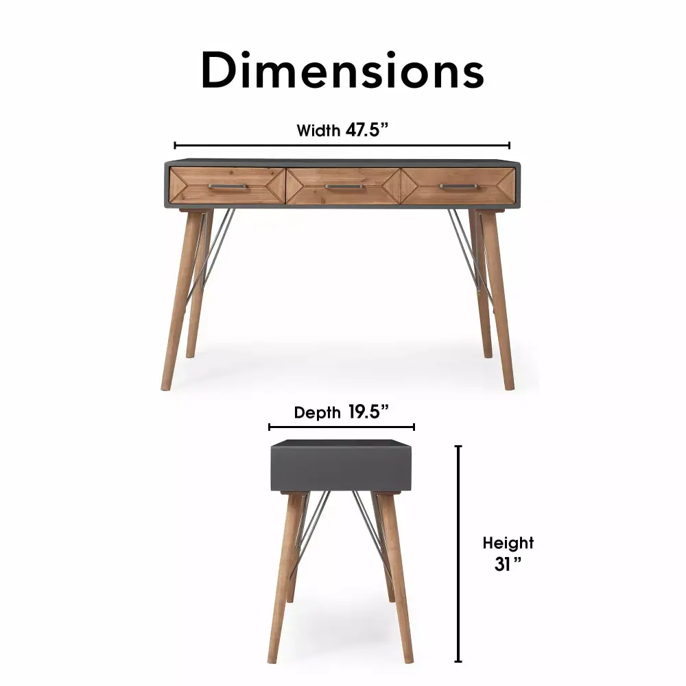 Finch Friedman Desk Console Table Gray Modern Writing Table for Living Room or Office
