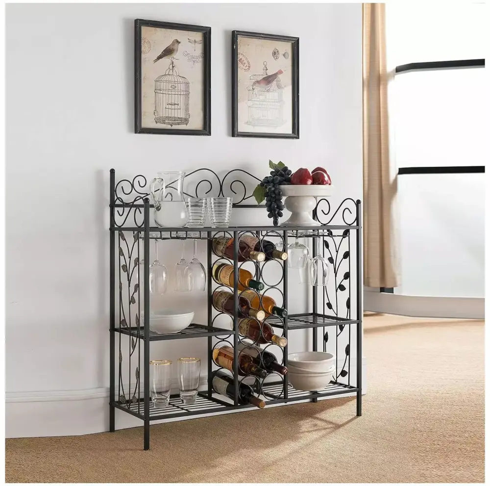 CintBllTer Metal Console Table with Wine Rack Buffet Server Function