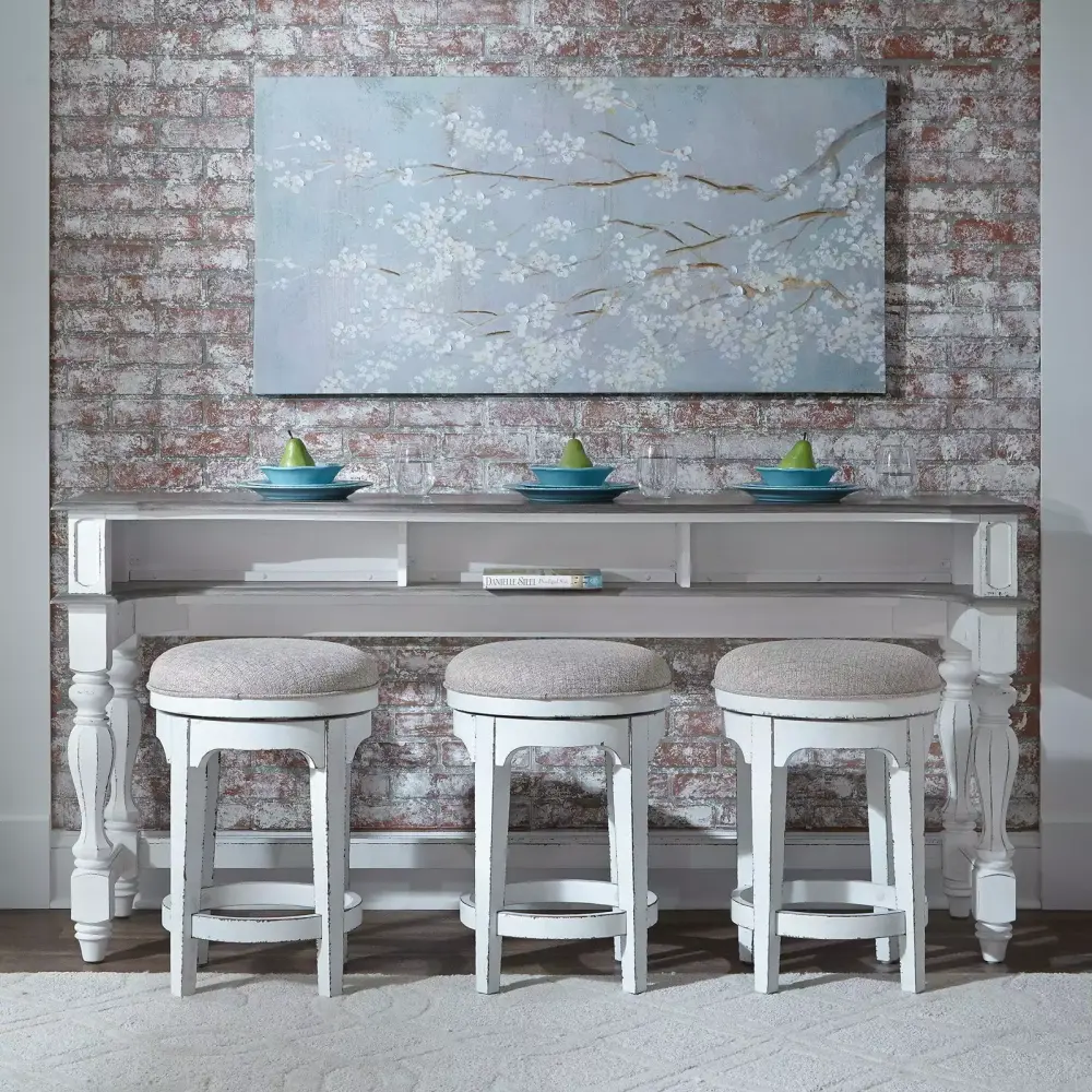 Magnolia Manor White 4 Piece Console Set with 1 Console and 3 Stools for Living Room