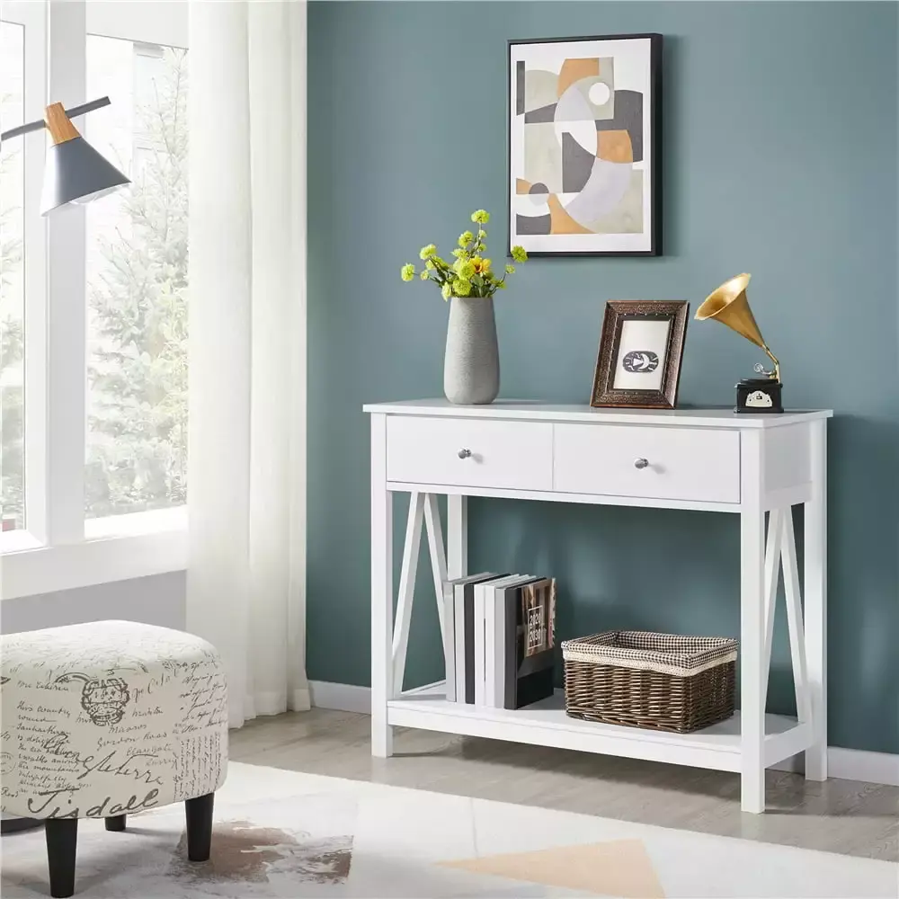 Topeakmart Modern Console Table Wooden Sofa Side Table with Drawer in White