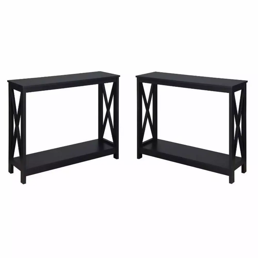 Home Square 2 Piece Rectangular Console Table Set in Black - Modern Entryway Furniture