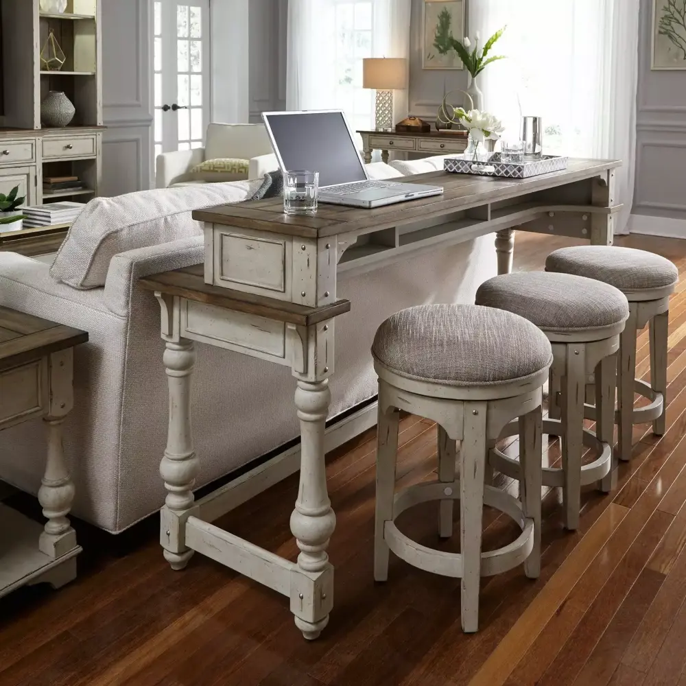Morgan Creek White 4 Piece Console Set with 1 Console Table and 3 Stools
