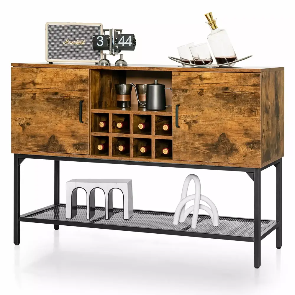 Costway Industrial Kitchen Buffet Sideboard Console Table with Open Shelf and Wine Rack