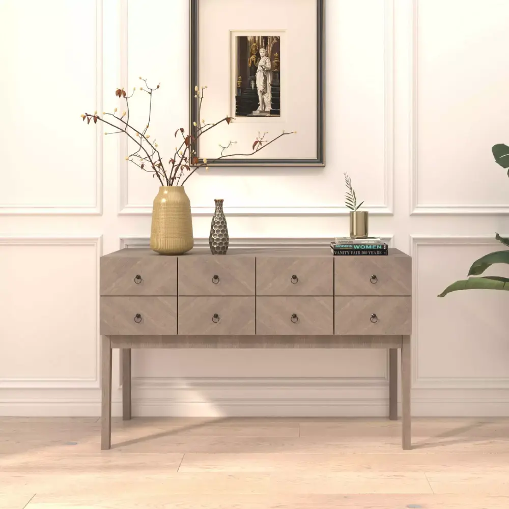 Roomfitters 47 Inch Modern Console Table with Diamond Look Door Panel Retro Sideboard Light Oak