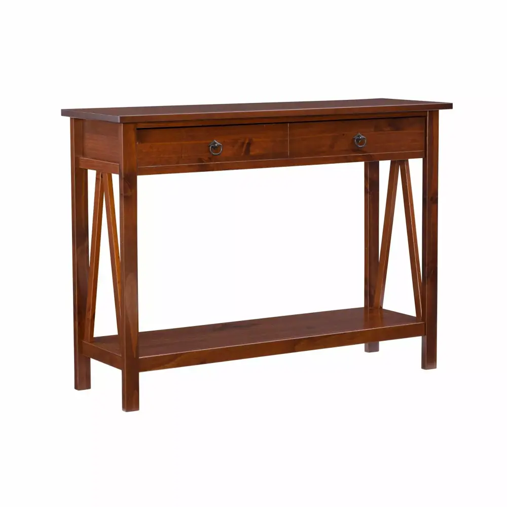 Contemporary Home Living Console Table with Two Drawers 22.25 Antique Tobacco Brown