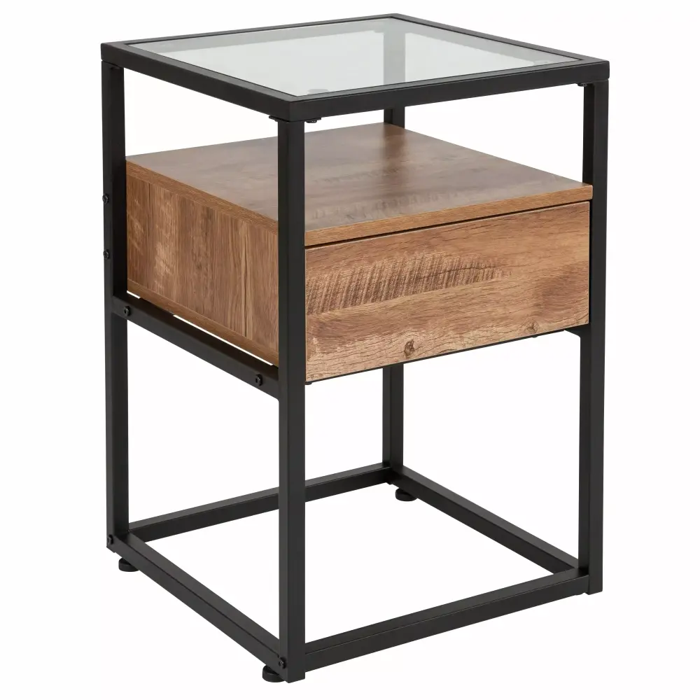 Flash Furniture Driftwood Finish Console Table with Metal Frame and Open Storage for Living Room Entryway
