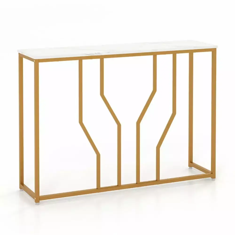 Kadyn 44 Inch Modern White Console Desk Table with Faux Marble Top for Entryway and Living Room