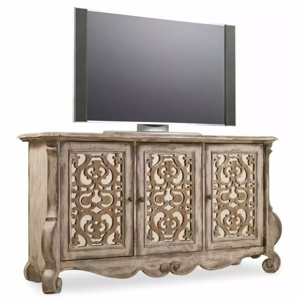 Beaumont Lane 6-Shelf Wood Entertainment Console Table in Caramel Froth for Living Room