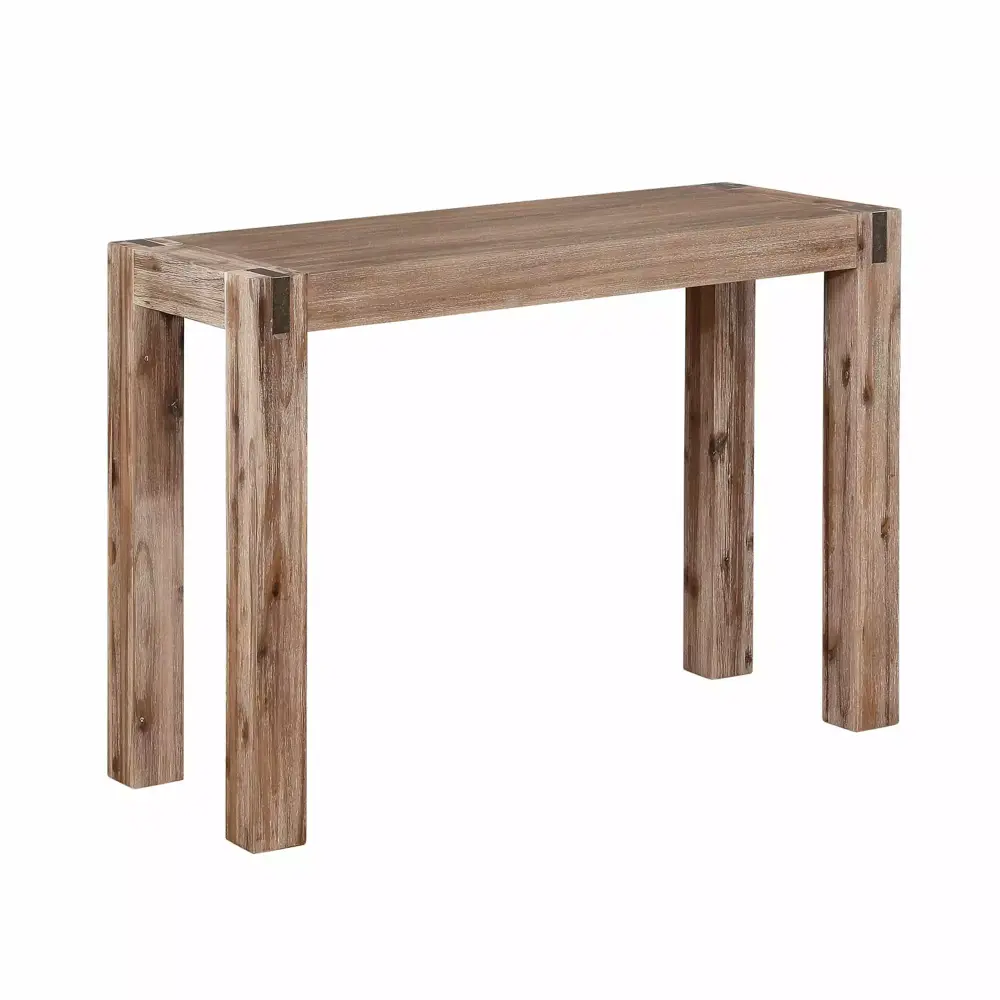 Woodstock Acacia Wood with Metal Inset Media Console Table in Brushed Driftwood