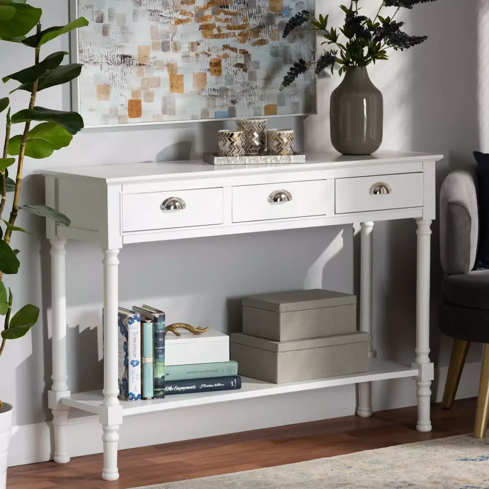 Baxton Studio Garvey Modern Metal Console Table with Drawer in White Finish