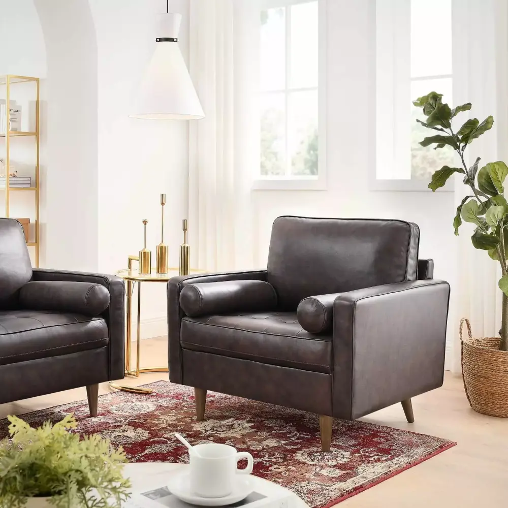 Modway Valour Brown Leather Modern Armchair for Living Room