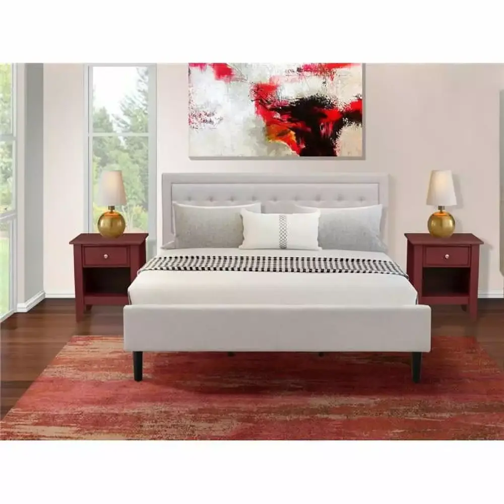 3 Piece Fannin Bedroom Furniture Set in Mist Beige Black and Burgundy