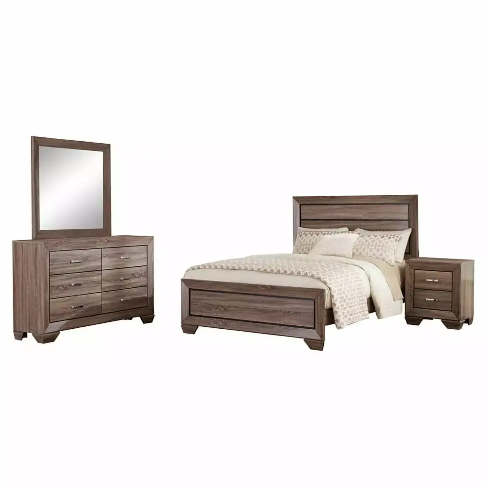 Maklaine Contemporary 4-piece Eastern King Wood Bedroom Set in Washed Taupe