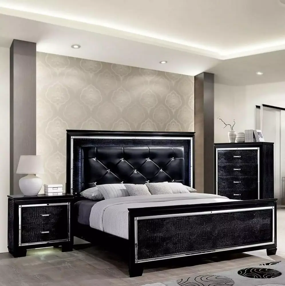 Contemporary Black Solid Wood CAL Bedroom Set 3pcs FOA CM7979BK-CK Bellanova