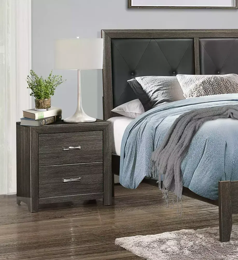 Contemporary Dark Gray 4pc King Bedroom Set with Dresser Mirror Nightstand