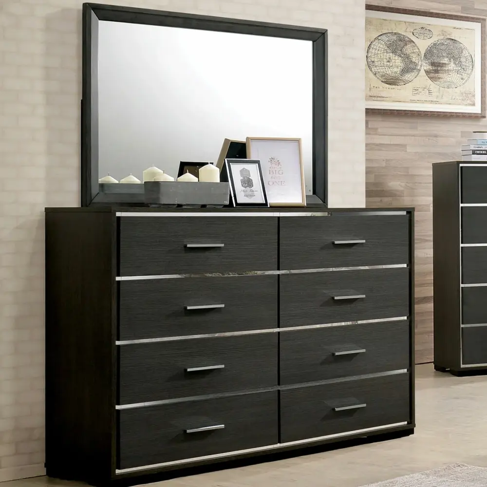Contemporary 6pc Queen Size Bed Set with USB Shelf LED Headboard Dresser Mirror Nightstands Home Relax Furniture
