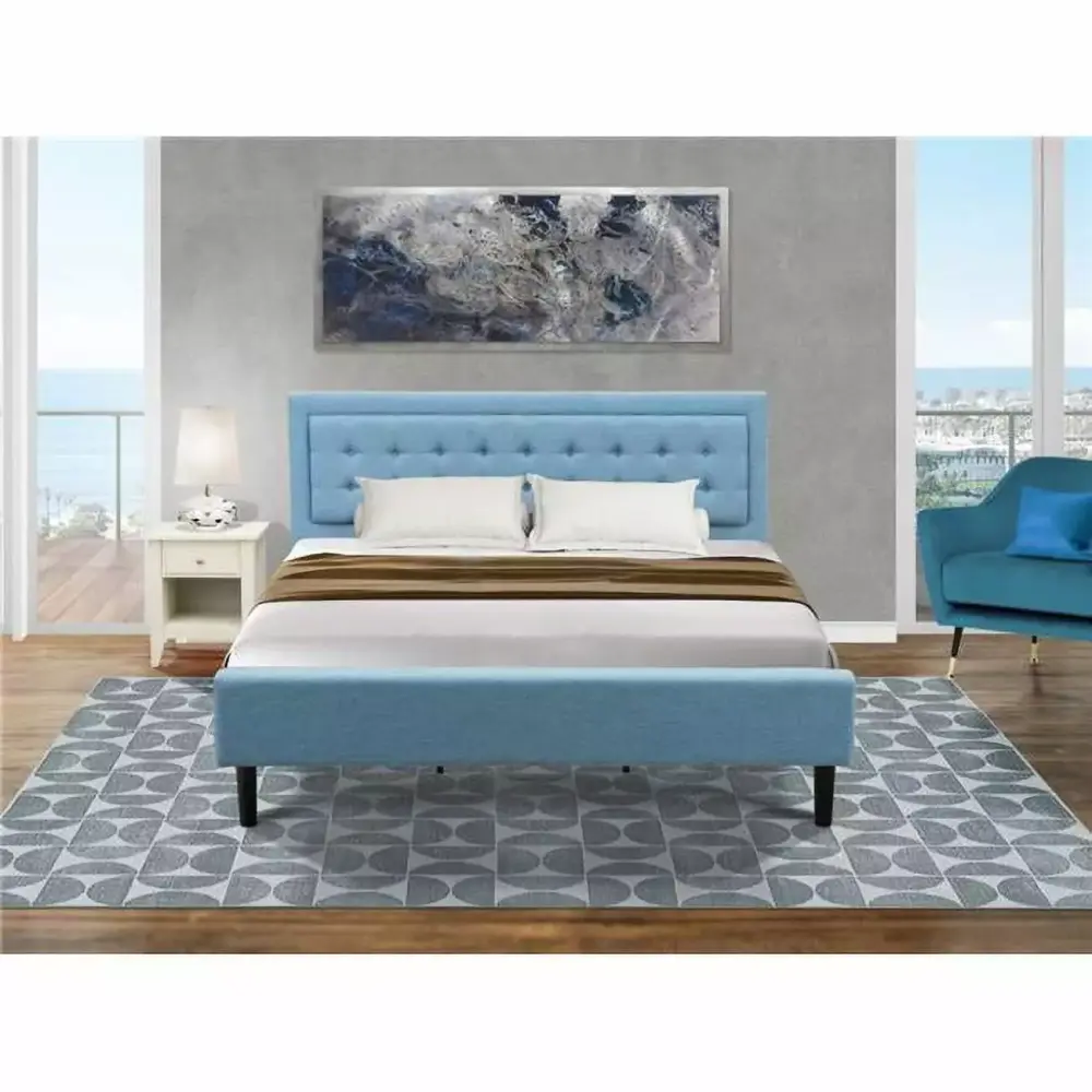 2 Piece Fannin Denim Blue Bedroom Set with Black and Wire Brushed Butter Cream Finish
