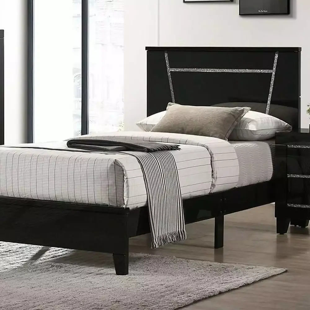 Contemporary Black Solid Wood Twin Bedroom Set 5pcs FOA7038BK Magdeburg