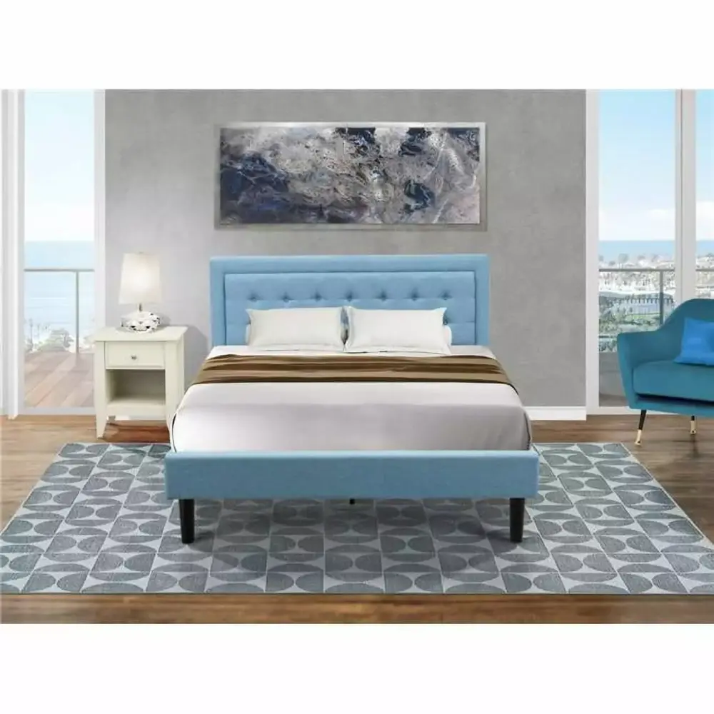 2 Piece Fannin Bedroom Furniture Set in Denim Blue Black and Wire Brushed Butter Cream