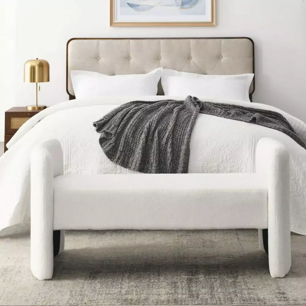 Welike 52 Ivory Bench for Bedroom End of Bed with Modern Contemporary Design