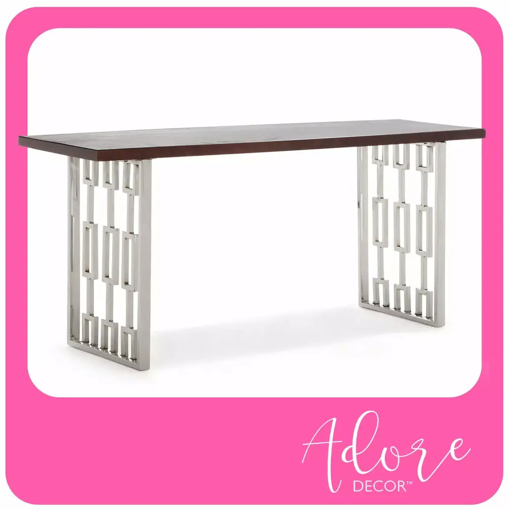 Adore Decor Lennox Contemporary Wood and Silver Metal Bench in Dark Walnut Brown