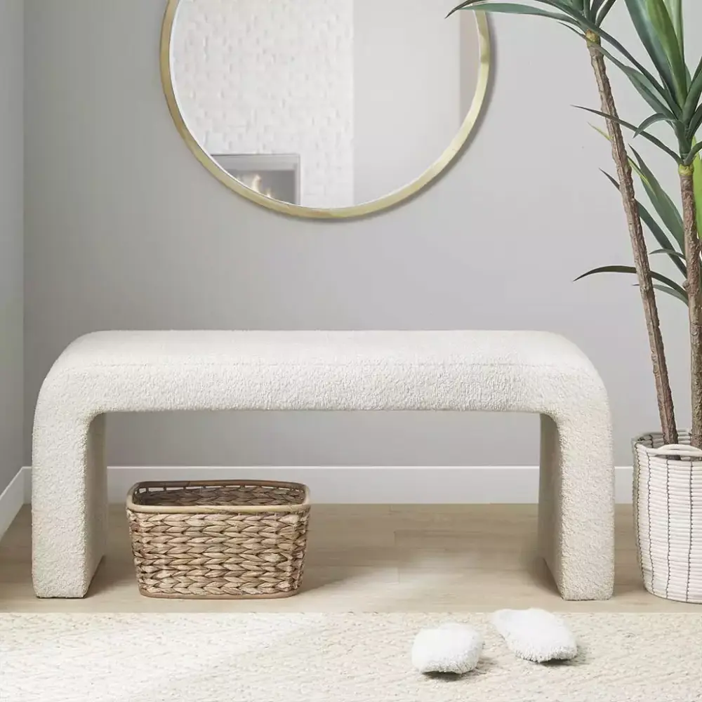 Boucle Waterfall Bench Modern Upholstered Seat for Living Room or Bedroom